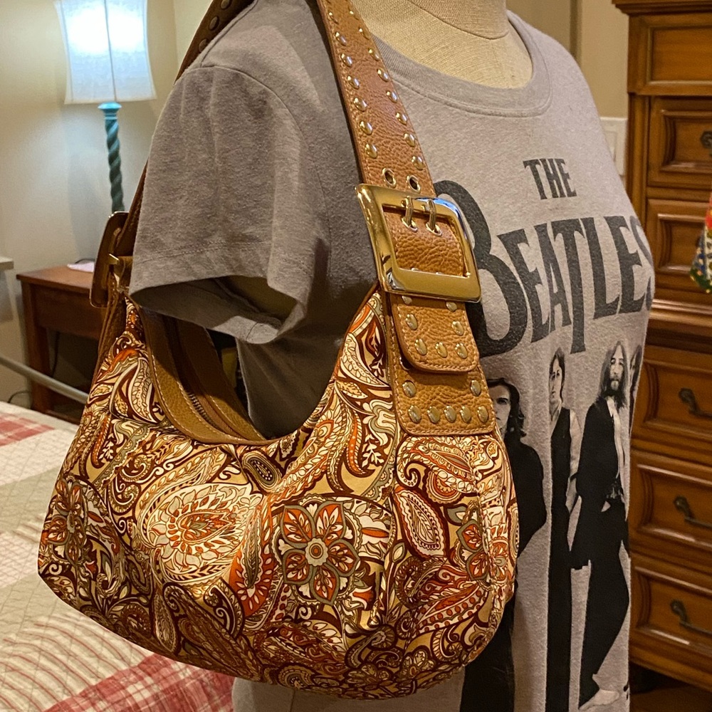 🌸 Kathy Van Zeeland Paisley Belt Buckle Hobo Handbag EUC